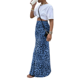 THORA™ – Laukinis Leopardų Raštas Fishtail Midi Sijonas
