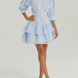 Cassidy Luxe Frill Dress | Mėlyna/Balta