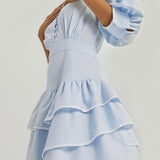 Cassidy Luxe Frill Dress | Mėlyna/Balta