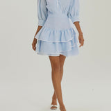 Cassidy Luxe Frill Dress | Mėlyna/Balta