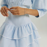 Cassidy Luxe Frill Dress | Mėlyna/Balta