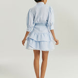 Cassidy Luxe Frill Dress | Mėlyna/Balta