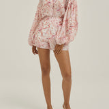 Sally Gėlių Apimties Rankovėmis Marškiniai | Rožinė Mišri