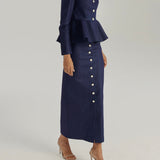 Lucia Frill Neck Denim Top | Džinsinė Mėlyna