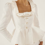 Lucia Frill Neck Denim Top | Balta