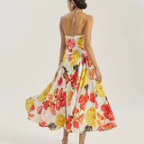Maddie Ikoninė Halter Maxi Suknelė | Raudoni Gėlės