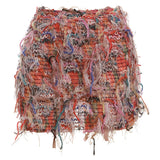 MARIA™ – Stilinga Fringe Detalė Aukštu Juosmeniu Mini Sijonas