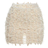 MARIA™ – Stilinga Fringe Detalė Aukštu Juosmeniu Mini Sijonas