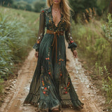 Ilinca – Maxi Boho Suknelė su Palaidomis Rankovėmis