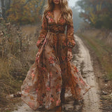 Ilinca – Maxi Boho Suknelė su Palaidomis Rankovėmis