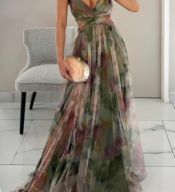 Zina – Maxi Suknelė su Akvarelės Raštu